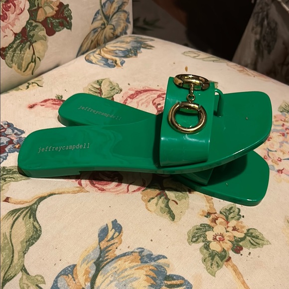 Jeffrey Campbell Shoes - Jeffrey Campbell Emerald Green Sandals with Gold Buckle